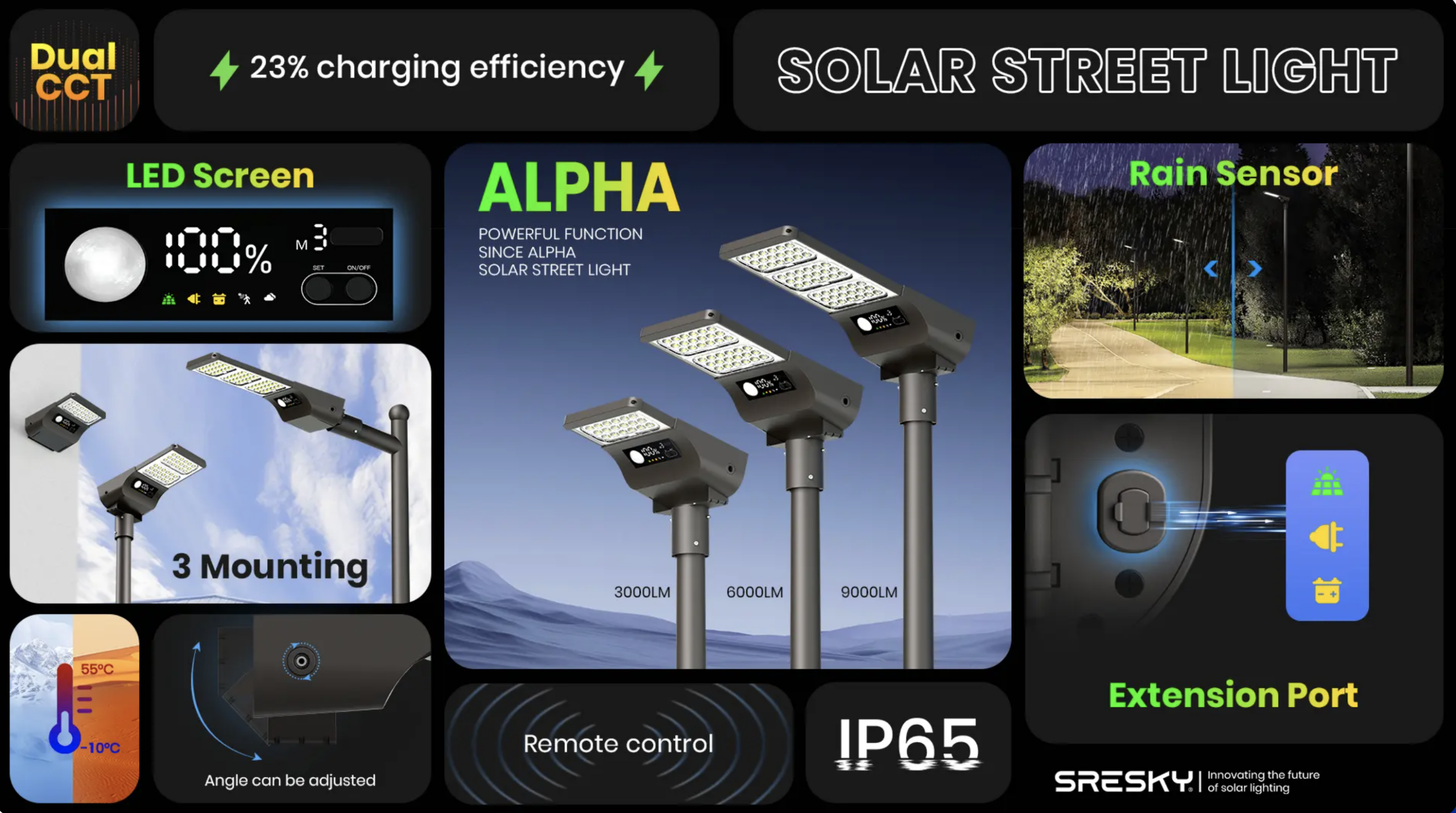 Sresky Alpha Hybrid Solar Streetlight | SkyBright New Energy